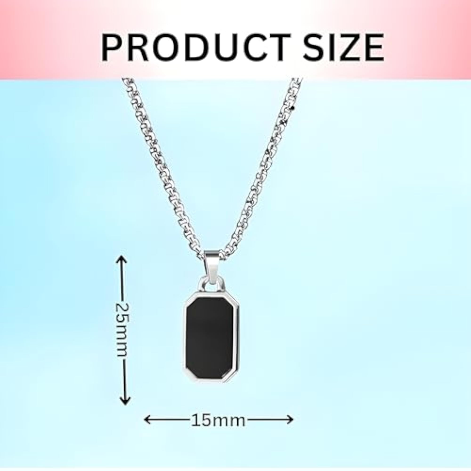 Men's Black Silver Geometric Chain Necklace with Locket
